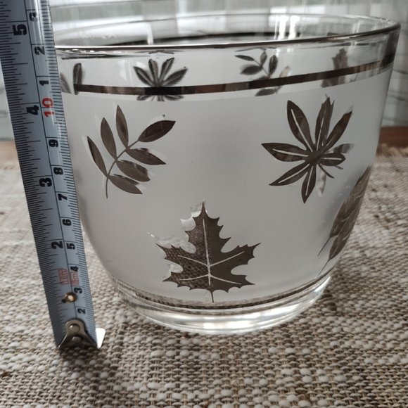 VTG Libbey Gold Overlay Leaves Frosted Glass Ice Bucket 5.75" - Picture 5 of 6